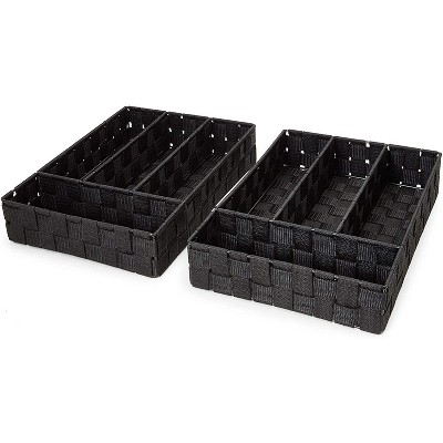 2-Pack Black Drawer Dividers, Closet Drawer Organizer Storage Basket Box Bin 10"x13.5"x 2.8"