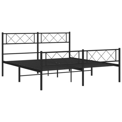 California King Black Metal Frame Bed with Headboard and Storage