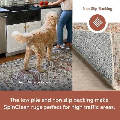 Gray Floral Synthetic 4' x 6' Washable Area Rug