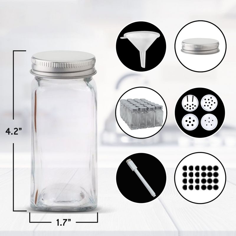 Nevlers Airtight Spice Jars - 4 oz Glass Jars with Metal Lids (24pk), 3 of 12