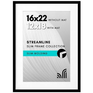 Americanflat 16x22 Picture Frame with Polished Plexiglass - Use as 12x18 Frame with Mat or Display 16x22 Photo Without Mat - Black - 1 of 4