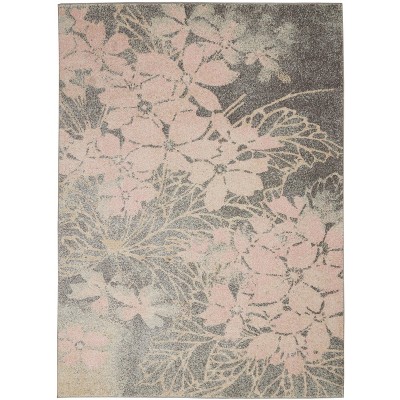 Tranquil TRA08 Beige/Navy Area Rug Contemporary Ombre Floral By Nourison