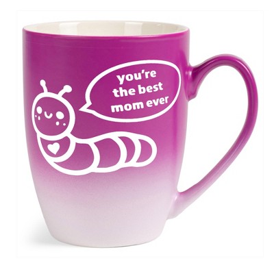 Elanze Designs Mother's Day Appreciation Coffee Cup Mug 12 Ounce Ceramic With Ombre Gradient Best Mom Ever Caterpillar Pink and White