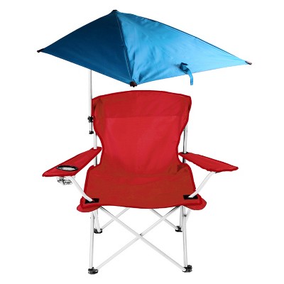 LakeForest"Foldable Beach Chair with Detachable Umbrella, Adjustable Armrests, Cup Holder & Carry Bag"Red