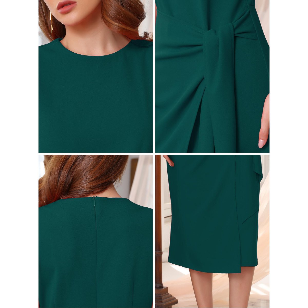 Женские платья INSPIRE CHIC Women's Business Cocktail Front Tie Wrap Formal Elegant Sleeveless Sheath Dresses X-Large Dark Green — фото 5
