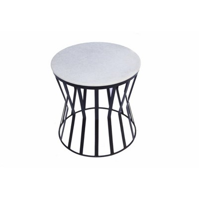 Drum Shaped Round Marble Top End Table White - The Urban Port