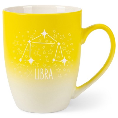 100 North Zodiac Design 10 Ounce Yellow and White Two Toned Ombre, Comfortably Fits Your Hands, Ceramic Tea Coffee Cup Mug, Libra