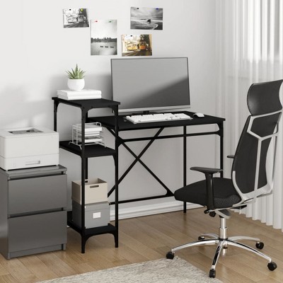 Clihome Modern Spacious Industrial Desk with 3 Built-in Shelves for Home Office