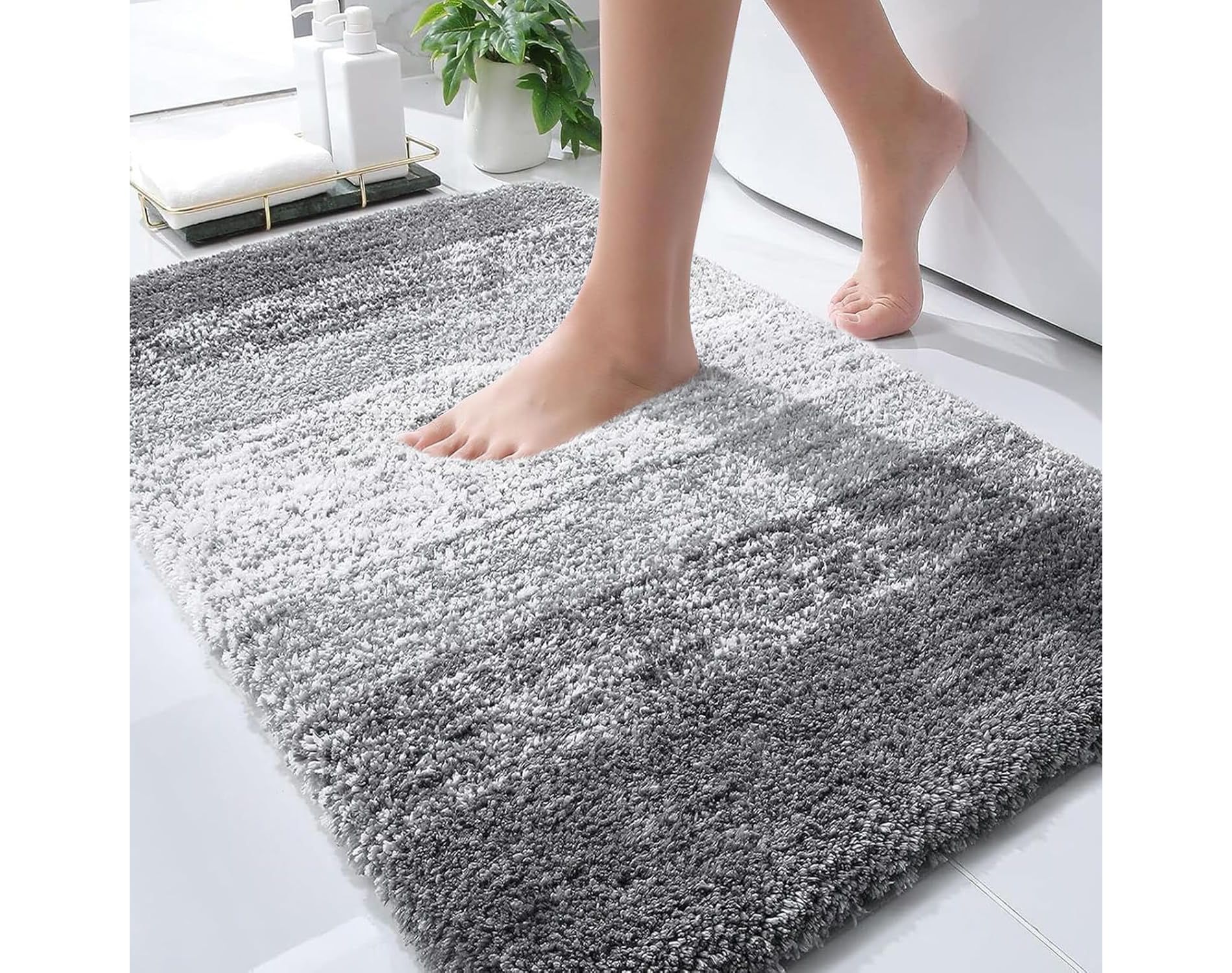 Microfiber Bath Mat 30"x20" - Super Soft & Absorbent, Quick-Dry Non-Slip, Machine Washable (Grey)