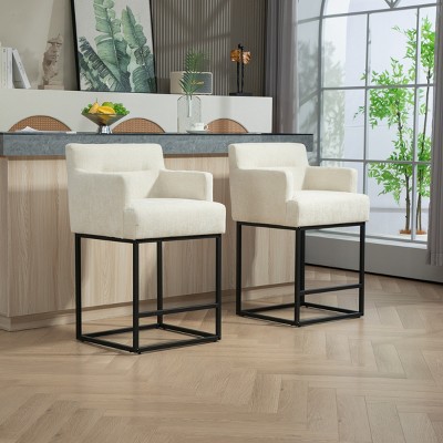 Bar Stools Set Of 2 Extra Tall Modern 36"Bar Stool,Square Bar Stool With Metal Frame Armrest Counter Stool With Backrest-Cuddlewood