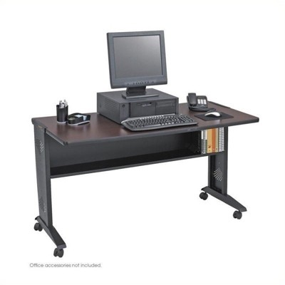 54" Reversible Top Mobile Metal Computer Desk in Brown-Scranton & Co