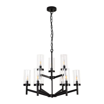 PAKOKULA Modern 9-Light Matte Black Branch Chandelier with Clear Glass Shade