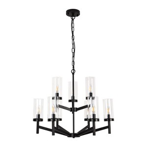 PAKOKULA Modern 9-Light Matte Black Branch Chandelier with Clear Glass Shade - 1 of 4