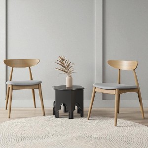 Set of 2 Mid-Century Modern Dining Chairs, Retro Rubberwood Frame with Ergonomic Backrest & Cushioned Seat, Upholstered Accent Chairs - 1 of 4