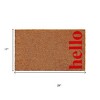 HomeRoots 17" X 29" Natural And Red Hello Outdoor Coir Door Mat - 3 of 4