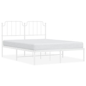 vidaXL Full Metal Bed Frame with Headboard, Sturdy Steel, White, No Mattress - 1 of 4