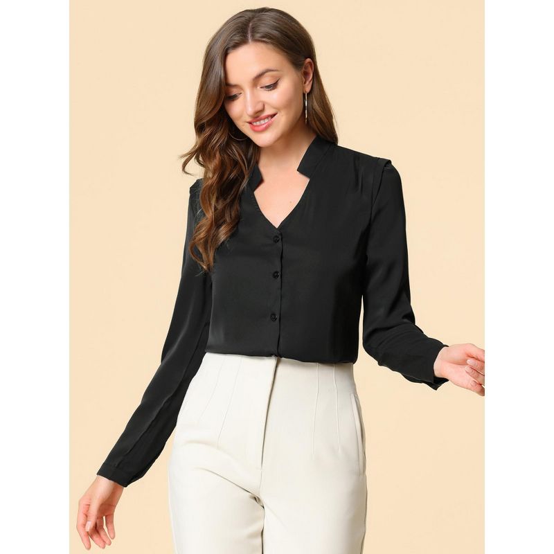 Allegra K Women's Elegant V Neck Work Office Button Up Shirt, 3 of 7