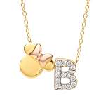 Disney Minnie Mouse Sterling Silver Gold Plated Cubic Zirconia Initial Pendant Necklace, 18"