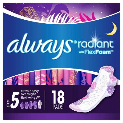 Always Radiant Extra Heavy Absorbency Overnight Sanitary Pads with Wings - Scented - Size 5