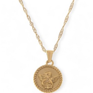Anna-Kaci Women's Gold Tone Angel Medallion Pendant Fashion Necklace with Twisted Rope Chain - Gold - 1 of 4