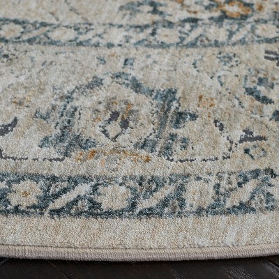 Ivory and Light Beige Round Hand-knotted Synthetic Rug, 6'7"