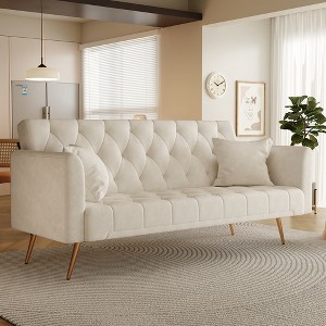71" Velvet Adjustable Backrest Sofa Bed, Modern Folding Sleeper Couch with Sturdy Metal Legs for Living Room - 1 of 4