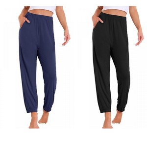 INSPIRE CHIC Women 2 Pcs Pajama Pants Soft Comfy Ankle Length Elastic Waistband With Pocket - 1 of 4