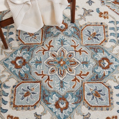 Ivory and Blue Hand-Tufted Wool Rectangular Area Rug