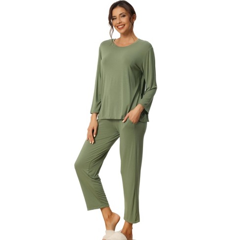 Cheibear Women's V Neck Yoga Flare Sleeve Crop Shirt And Shorts 2 Pieces  Pajama Set Loungewear Green X-small : Target