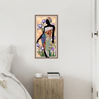 Bronze Framed Canvas Print of Woman in Patchwork Dress, 14 x 27