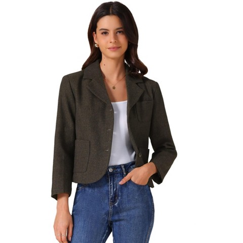 Женские куртки INSPIRE CHIC Vintage Work Notched Lapel Long Sleeve Office Suit Jacket Blazer Small Brown