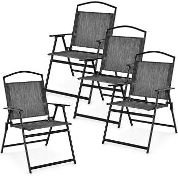 Costway Patio Folding Dining Chairs Set of 4 with Cozy Seat Fabric & Heavy-Duty Metal Frame Grey
