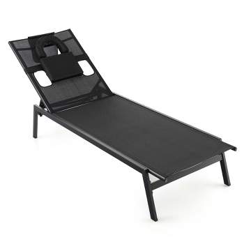 Costway Patio Tanning Lounge Chair 5-Position Outdoor Recliner with Face Hole Poolside