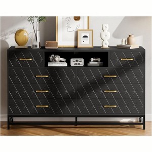 8 Drawer Wooden Dresser for Bedroom, Modern Wide Dresser TV Stand for 55" with Gold Handles, LED Lights & Charging Station - 1 of 4