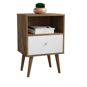 Gulches 18" Rustic Brown & White Nightstand, 1 Drawer & Open Cubby, Solid Wood Legs, Sturdy Particle Board Side Table for Bedroom Living Room - 1 of 4