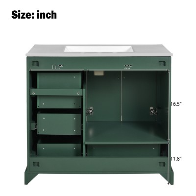 Interior layout diagram of vanity with compartments and drawers