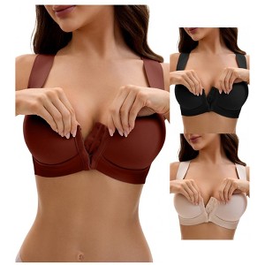 INSPIRE CHIC Women's Front Closure Push Up Wirefree Wide Straps U Back Tank Bras 3 Packs - 1 of 4