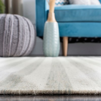 Ivory and Light Blue Wool Flat Woven 8' x 10' Area Rug