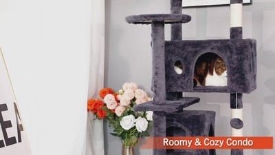 54" Pink Multi-Level Sisal Cat Tree Tower with Condos