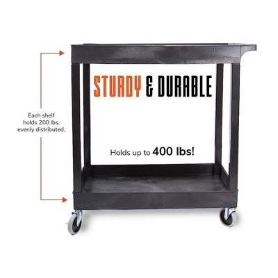 Heavy-Duty Black Utility Cart with Two Deep Shelves