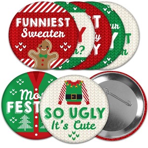 Big Dot of Happiness Ugly Sweater - 3 inch Holiday and Christmas Party Badge - Pinback Buttons - Set of 8 - 1 of 4