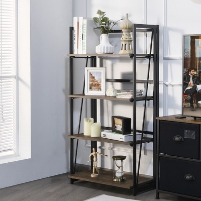 Brown Wire 4-Tier Folding Bookshelf with Industrial Design