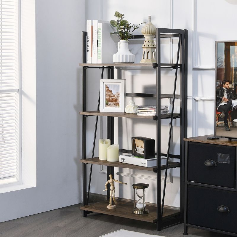 Costway 4-Tier Folding Bookshelf No-Assembly Industrial Bookcase Display Shelves, 3 of 11