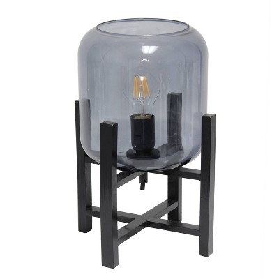 Wood Mounted Table Lamp with Glass Cylinder Shade Smoke - Simple Designs: ETL Listed, Modern Desk Lighting
