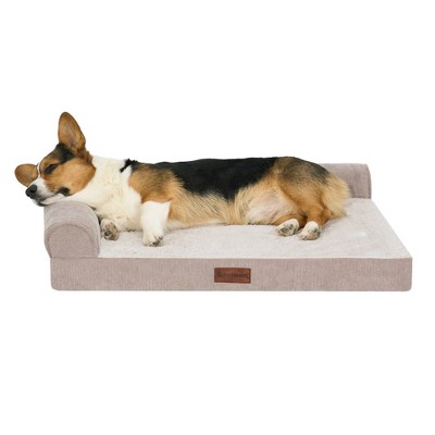 Plush & Grid Cord Orthopedic Deluxe L-Chaise Pet Bed for Dogs and Cats