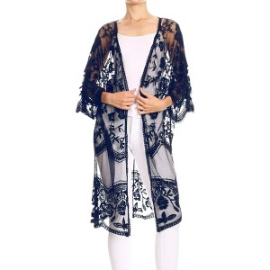 Anna-Kaci Women's Embroidered Floral Butterfly Crochet Drop Shoulder Cardigan - 1 of 4