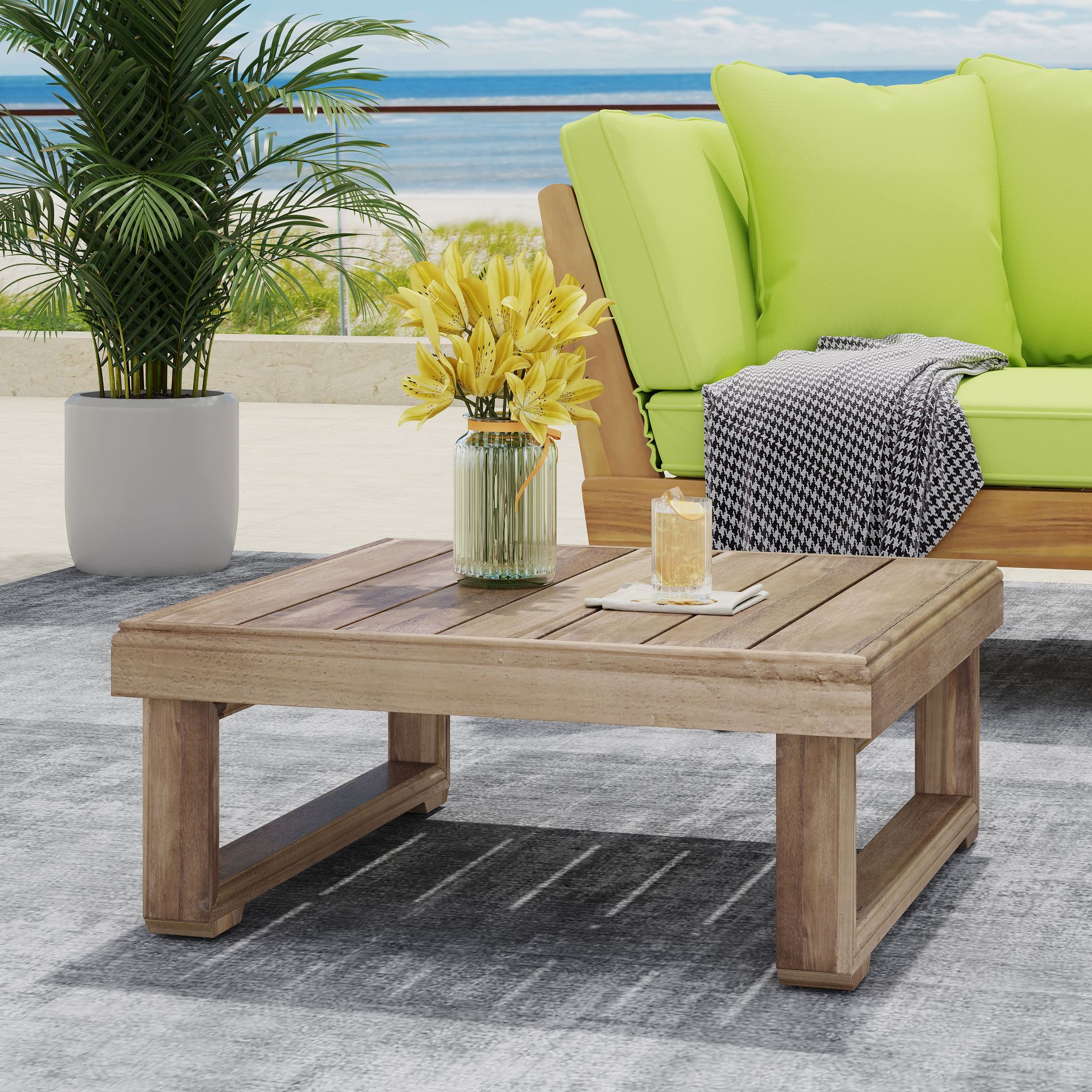 Christopher Knight Home Macon Outdoor Rustic Acacia Wood Square Coffee Table with Sled Leg, Brown Wash