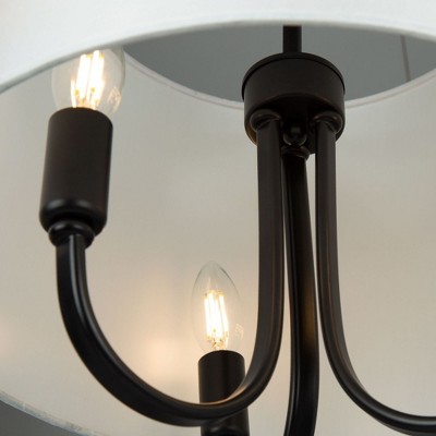 Rhythm Matte Black 3-Light Semi-Flush Drum Linen Shade Ceiling Fixture