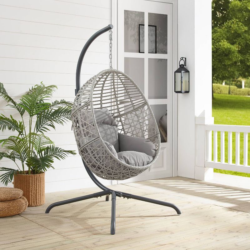 Lorelei Indoor/Outdoor Wicker Hanging Egg Chair - Gray/Light Gray - Crosley, 2 of 14