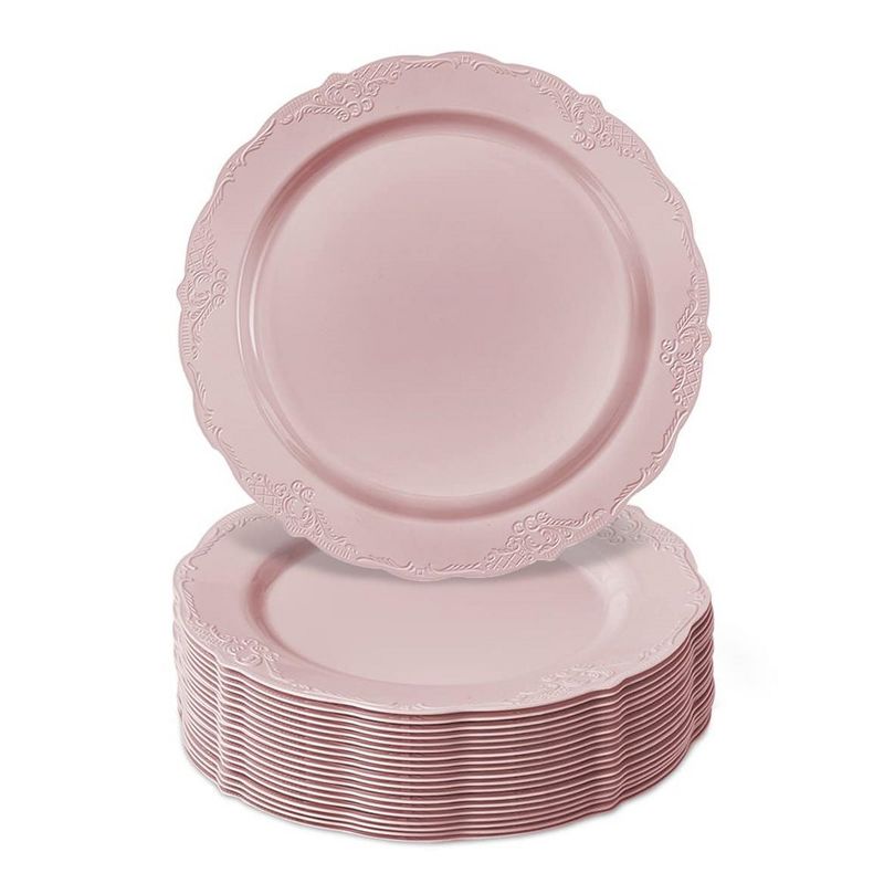 Silver Spoons Elegant Disposable Plastic Plates for Party, Heavy Duty Pink Disposable Plate Set (10 PC) - Vintage, 1 of 7
